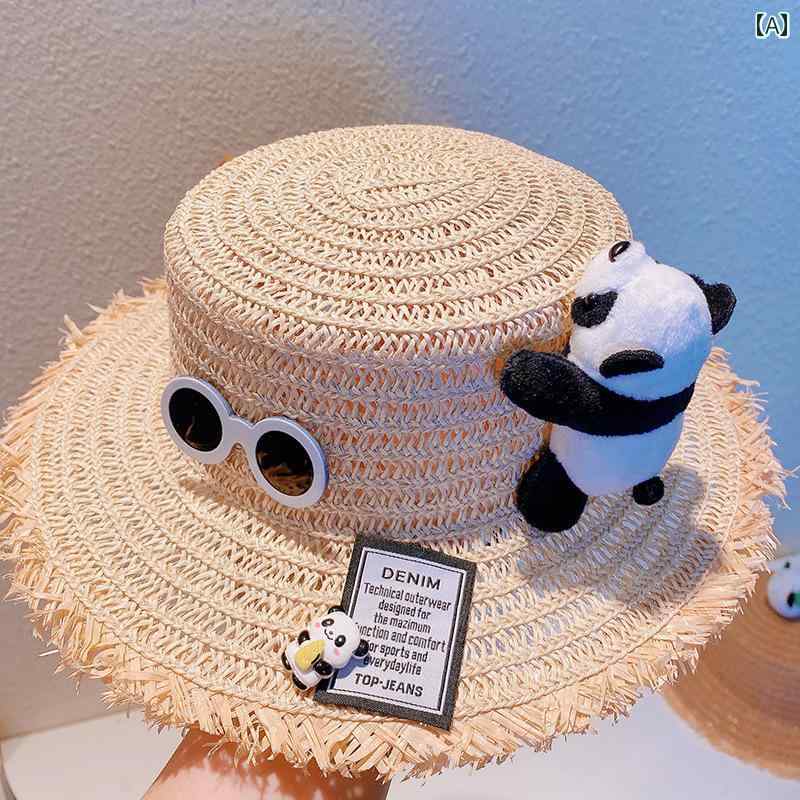麦わら 帽子 かわいい 子供用 麦わら 帽子 漁師用 涼しい 夏用 レッサーパンダ 男の子 日焼け防止 太陽..