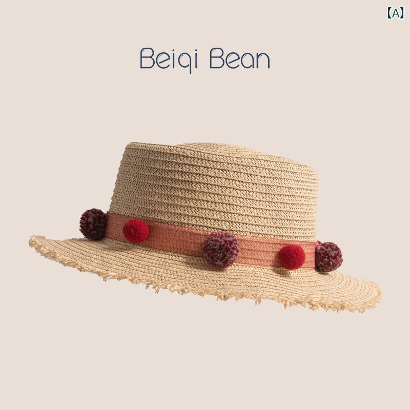 麦わら 帽子 かわいい と アメリカ 夏用 毛皮の 縁取りの つば 広の 子供用 麦わら 帽子 女の子用 アウ..