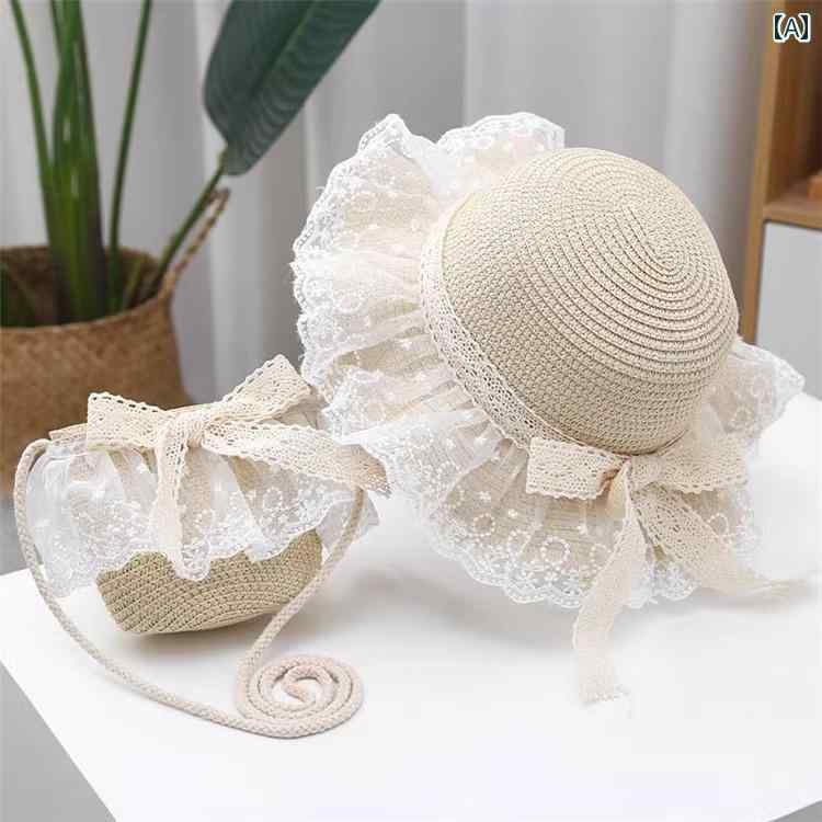 麦わら 帽子 かわいい 子供用 麦わら 帽子 女の子用 夏用 サンハット プリンセス ハット ビーチ ベビー..