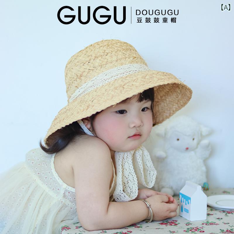 麦わら 帽子 かわいい 子供用 編み 麦わら 帽子 夏用 ベビー ガールズ ビーチハット つば 広 風 プリン..