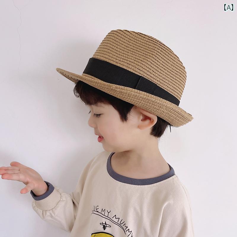 麦わら 帽子 かわいい 子供用 サンハット 夏用 ボーイズ ハット 親子 編み込み 麦わら 帽子 ビーチ ベ..