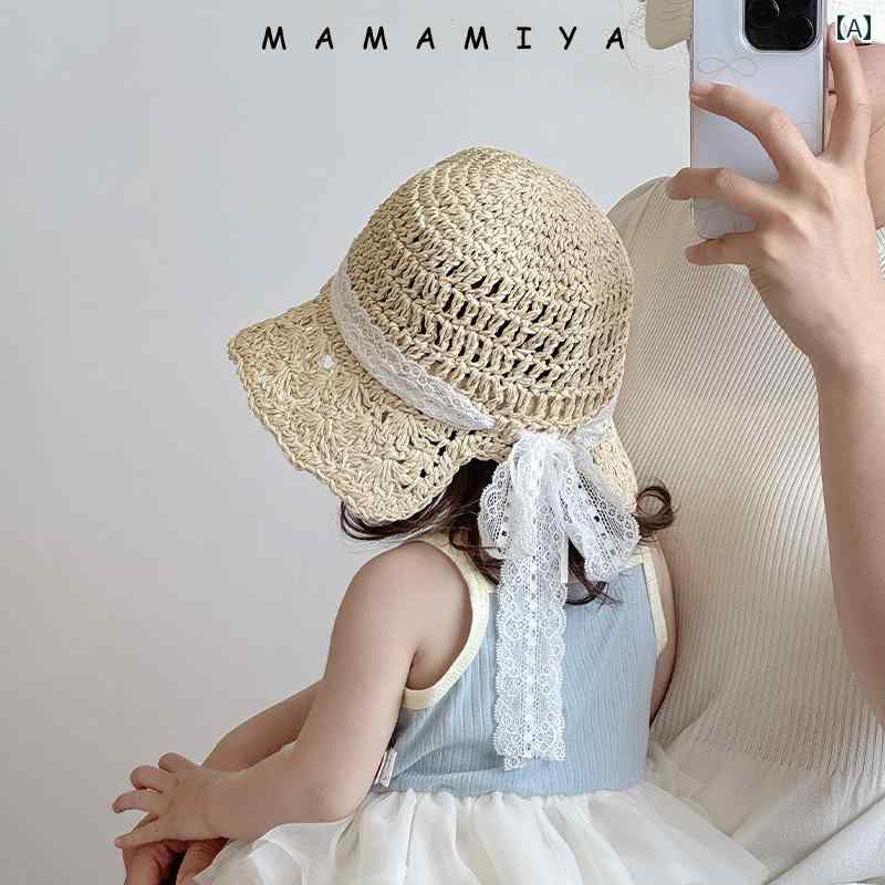 麦わら 帽子 かわいい ベビー 帽子 春夏 メッシュ サンバイザー 女の子 プリンセス スタイル 麦わら サ..