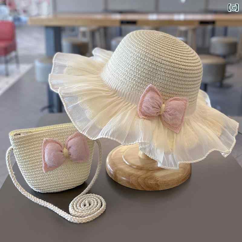 子供用 麦わら 帽子 夏の 女の子用 サンハット 夏 つば 広の 赤ちゃん用 プリンセ...