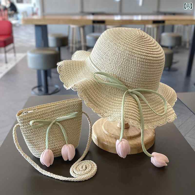 子供用 麦わら 帽子 夏の 女の子用 サンハット 小さい プリンセス ビーチ用 日焼け防止 フィッシャーマ..