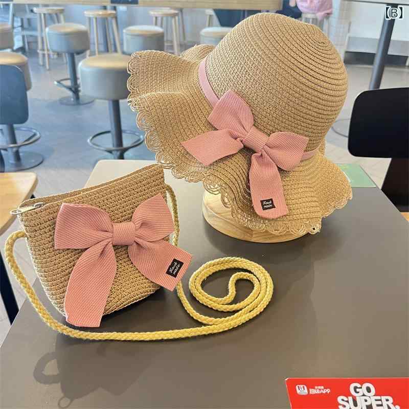子供用 麦わら 帽子 子供用 サンハット 女の子 夏用新 スタイル 麦わら 帽子 バッ...