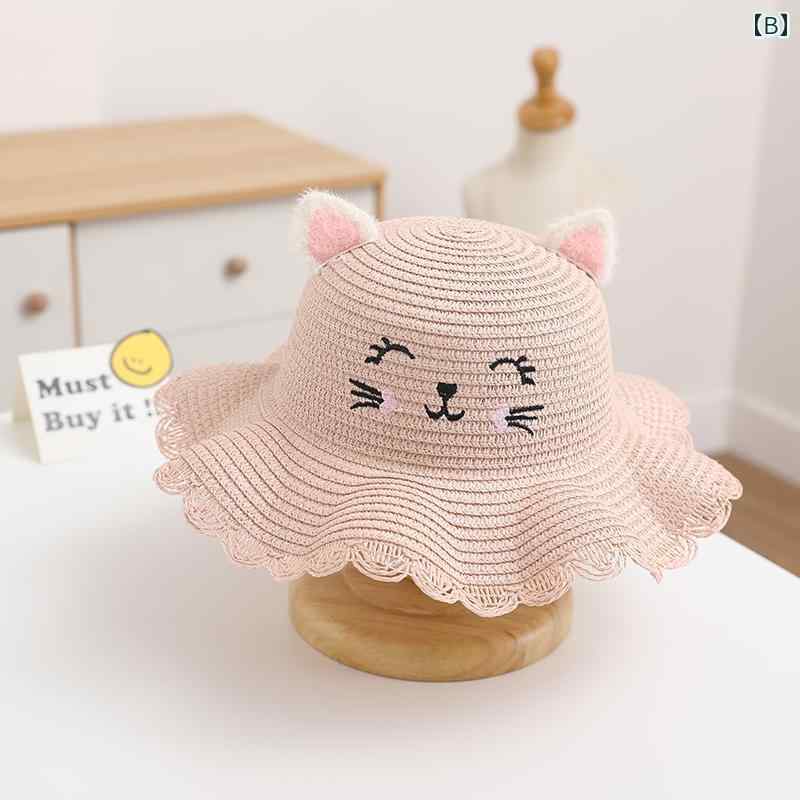 子供用 麦わら 帽子 子供の 麦わら 帽子 かわいい 猫 姫 日焼け防止 フィッシャー...