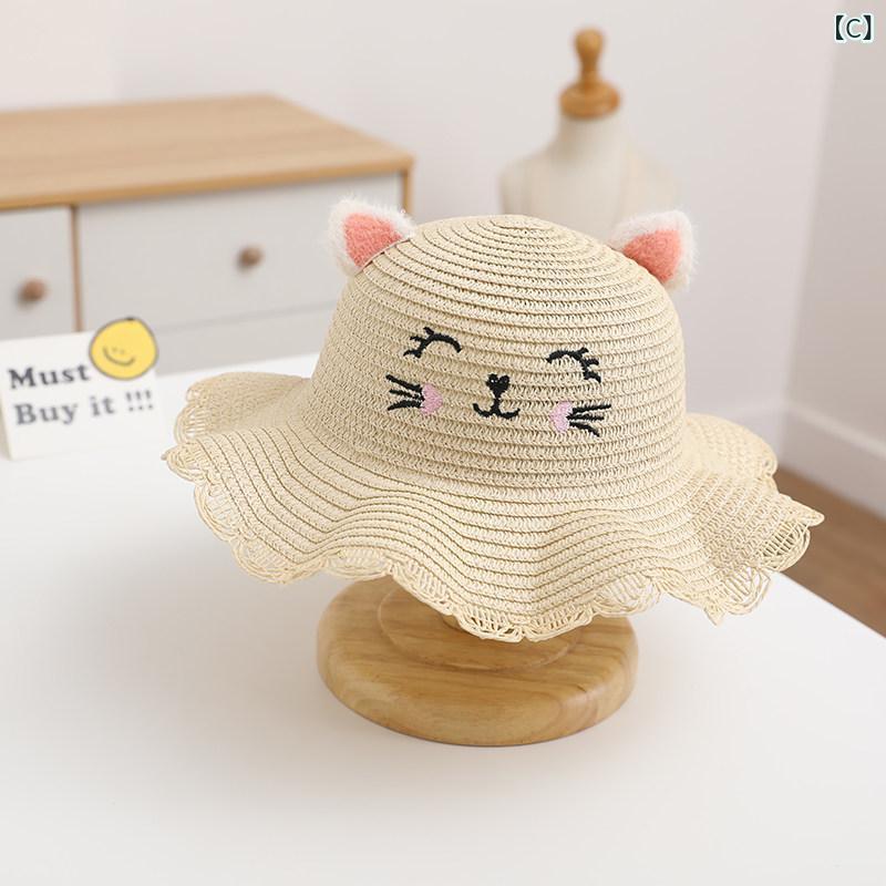 子供用 麦わら 帽子 子供の 麦わら 帽子 かわいい 猫 姫 日焼け防止 フィッシャー...