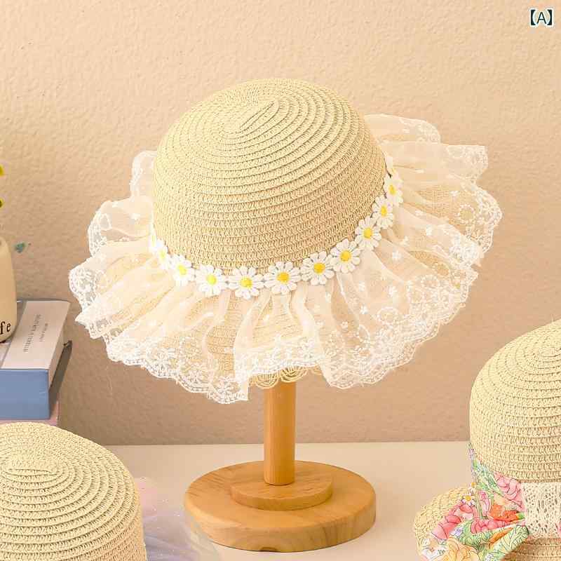 子供用 麦わら 帽子 女の子用 麦わら 帽子 夏用 サンハット 子供用 レインボー レース 漁師 紫外線 防..