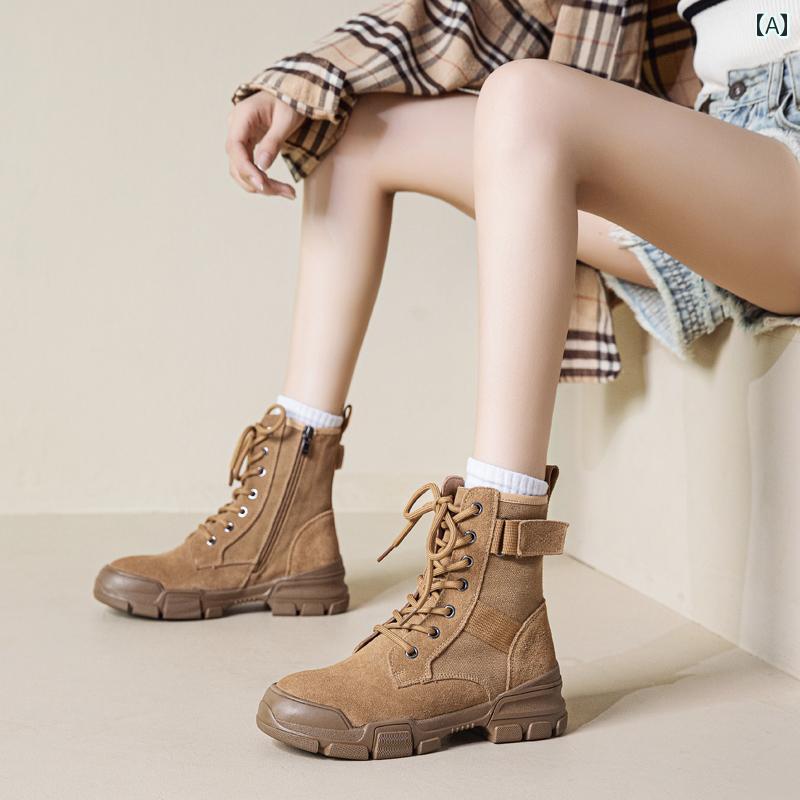 レディース ブーツ きれいめ 革 ブーツ 女性用 2025年 ショート 夏用 レディース レトロ ハイキング シ..