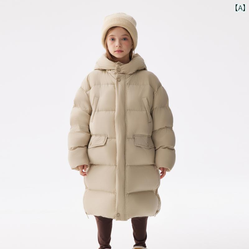 子供用 ダウンジャケット Shanyuan Rongyao 女の子用 ダウン ジャケット ロング 丈 子供用 グース 厚手 3 段階 保温 2024年 極寒 膝上 冬