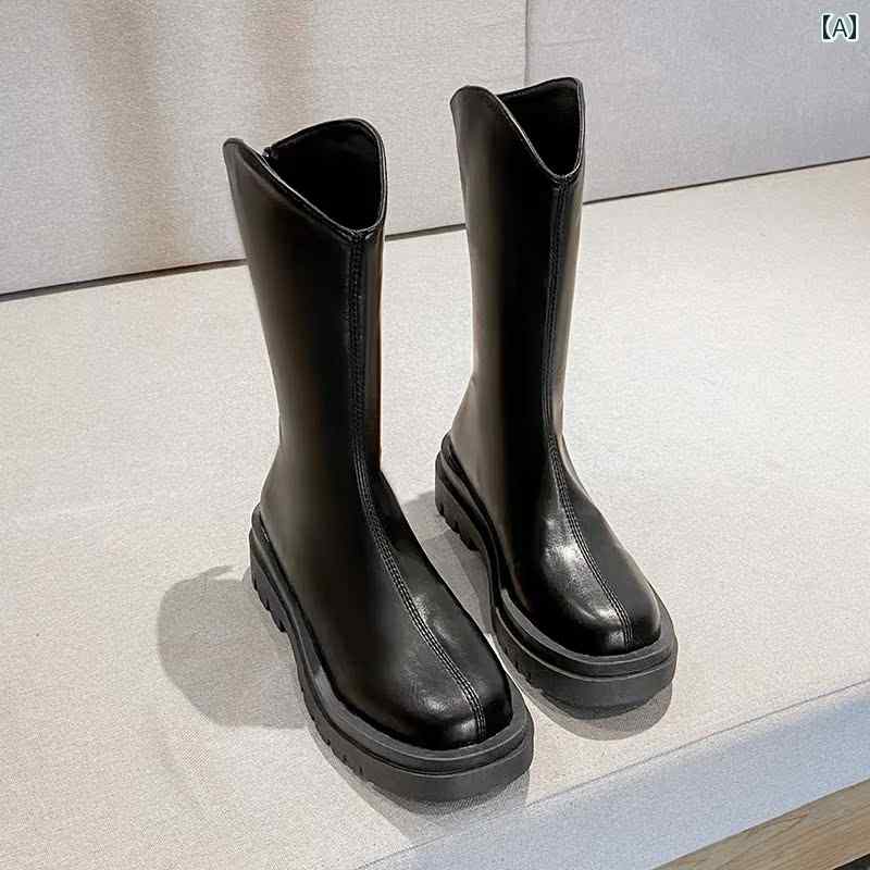 おしゃれ カジュアル ブーツ 2024年 Vネック ロング ブーツ 膝上 丈ではない 小さめの ミドル 丈 スリ..