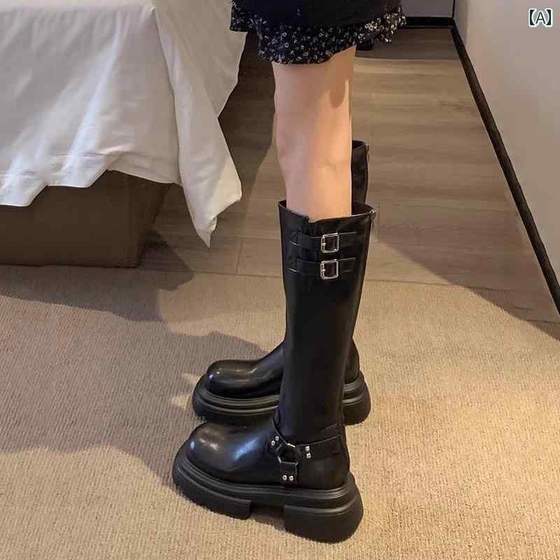 おしゃれ カジュアル ブーツ ネット 厚底 ロング ブーツ レディース 2025 秋 ハイエンド小 身長 アップ ブラウン ナイト