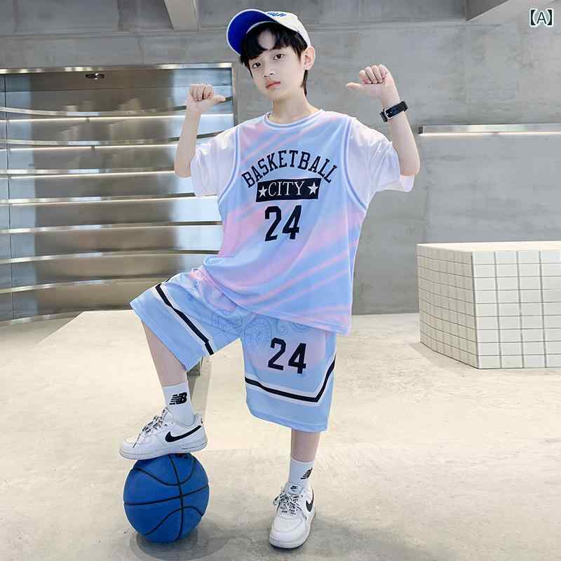 キッズ バスケットボール ウェア 男の子 用 冷感 ジャージ 夏用 スポーツウェア スーツ 2025年 M サイズと L サイズ 男の子用 半袖 速乾