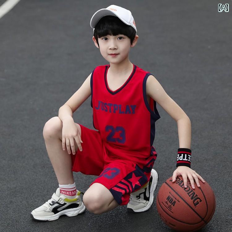 キッズ バスケットボール ウェア 男の子用 カジュアル 薄手 スーツ 夏用 スタイリッシュ 通気性中大 サ..
