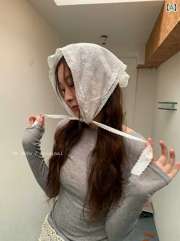 スカーフ カジュアル おしゃれ DaYu フレンチ 田園 風 レース 三角 スカーフ 女性用 韓国 レトロ 装飾 ヘッド 多機能 おなら カーテン