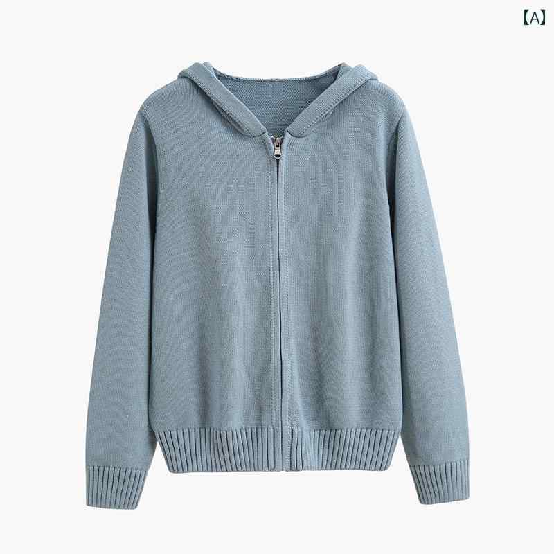 カジュアル ニットパーカー レディース 暗号化 織りの 100 コットン ジッパー カーディガン レディース..