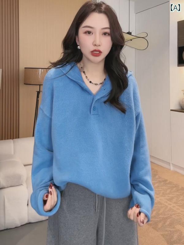 カジュアル ニットパーカー レディース ブルー フード付き セーター レディース 春 インナーレイヤリン..