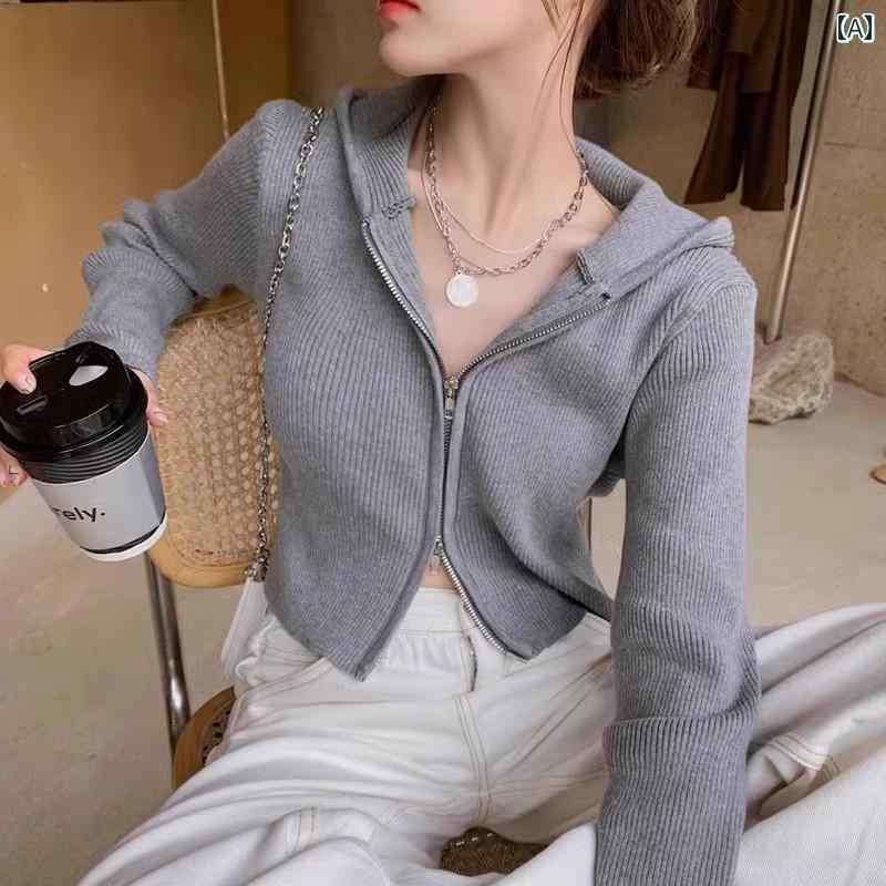 カジュアル ニットパーカー レディース フード付き カーディガン レディース ジッパー 付き 春秋 パー..