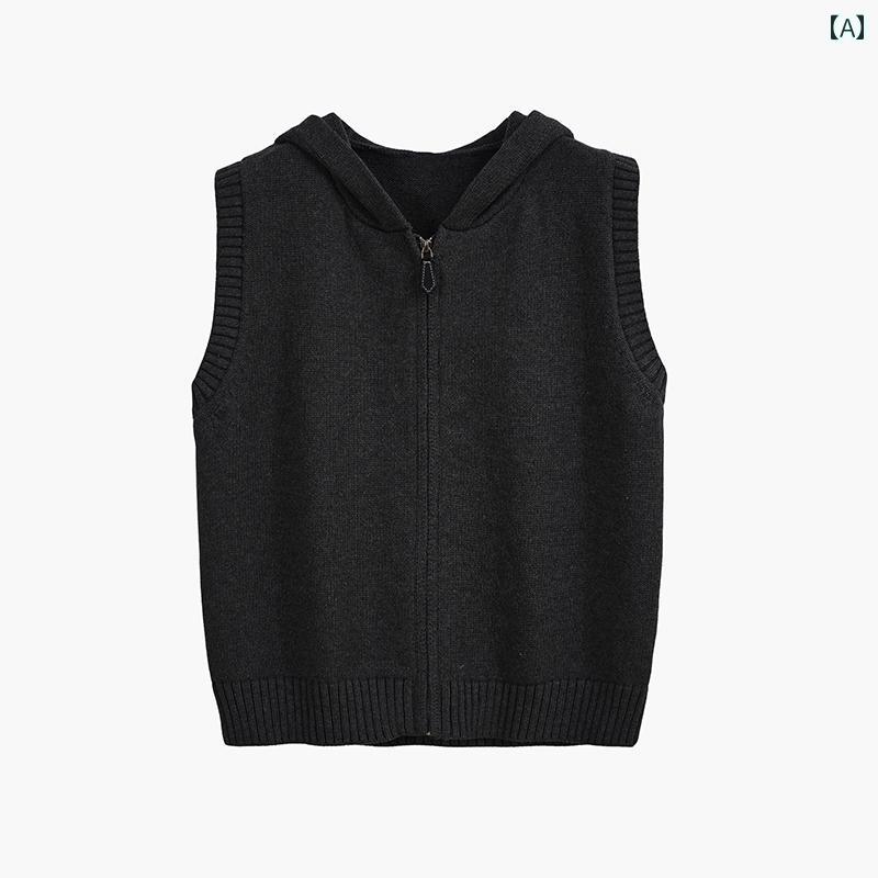 カジュアル ニットパーカー レディース ジッパーの 100 % コットンセーター ベスト 春秋 アウターに 最..