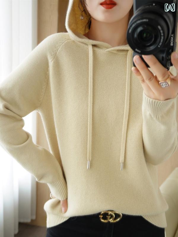 カジュアル ニットパーカー レディース レディース フード付き セーター 秋冬 ホット スタイル アボカ..