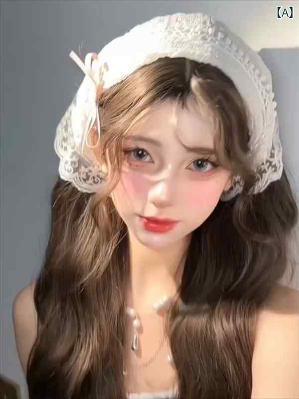 スカーフ カジュアル おしゃれ zoozmini フランスの 田園 風 ヘッド スカーフ ホワイト レース トライ..