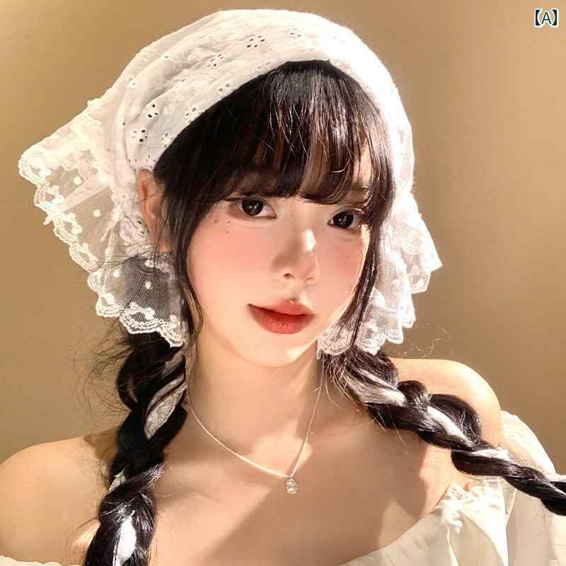 スカーフ カジュアル おしゃれ 春夏 レディース 白い レースの ヘッド スカーフ フランスの レトロ 高級 三角 ドレス ヘア バンド