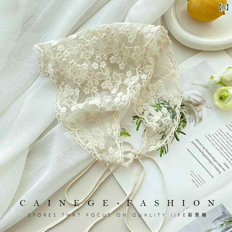 スカーフ カジュアル おしゃれ 白い レースの ヘッド スカーフ 三角 フランスの 海辺の アクセサリー ..