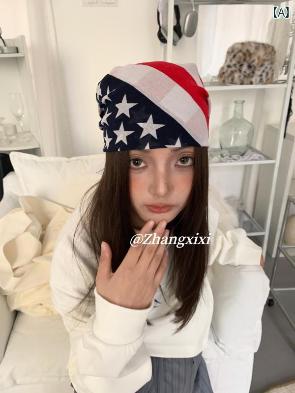 スカーフ カジュアル おしゃれ アメリカン スター Y2K ヘッド スカーフ 個性的 アウトドア ヒップ ホップ ストリート ダンス スポーツ 綿 大きい 正方形