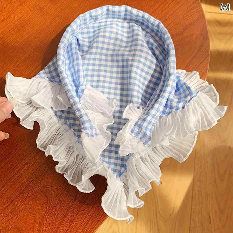 スカーフ カジュアル おしゃれ な ヘッド バンド 青い チェック 柄の レースの 三角形の スカーフ レデ..
