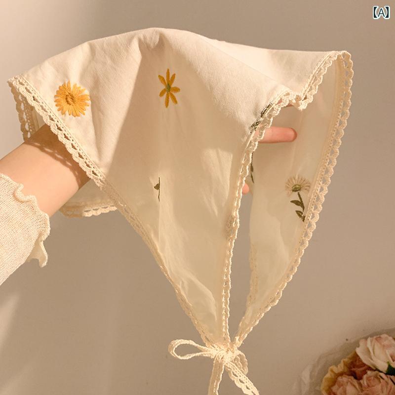 スカーフ カジュアル おしゃれ 夏の 暖かい 太陽 デイジー コットンと リネンの 花柄 ヘッド スカーフ ..