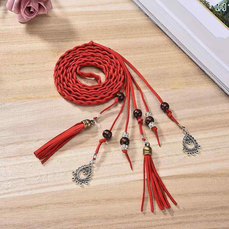 おしゃれ キッズ ベルト 手編みの レディース 細い ウエスト ロープ ファッション ペンダント タッセル..