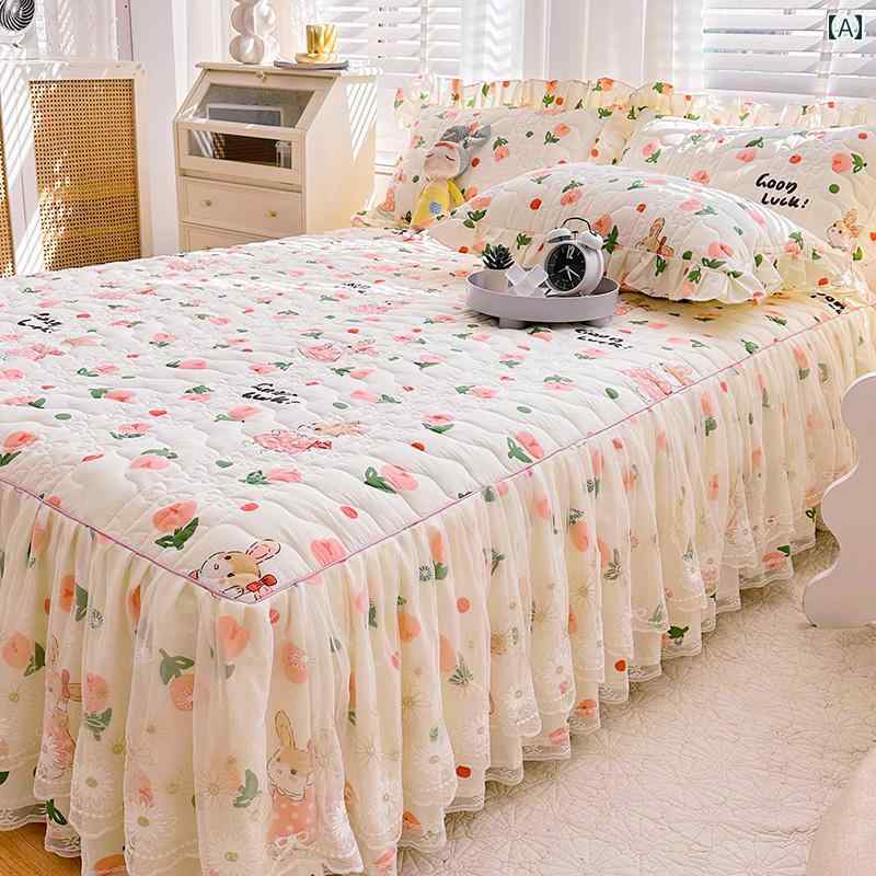 インテリア ベッド スカート 綿の 厚手 キルティング ベッド スカート シングル ピース プリンセス レ..