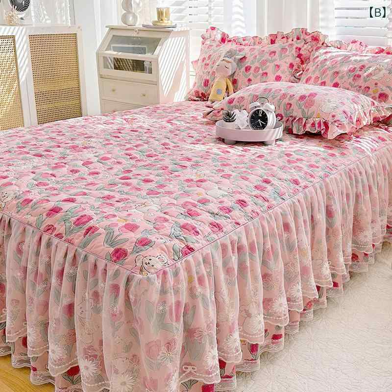 インテリア ベッド スカート 綿の 厚手 キルティング ベッド スカート シングル ピ...