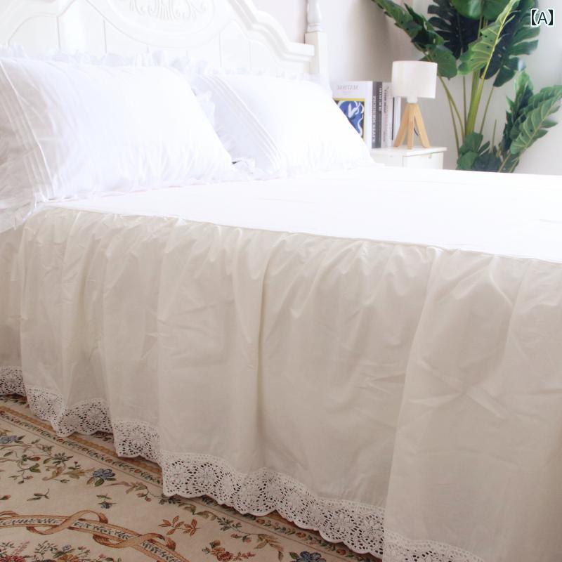 インテリア ベッド スカート 綿 ウォッシュ コットンオフ ホワイト レース ワンピース コットン ベッドスプレッド ベッド スカート 韓国 プリンセス スタイル
