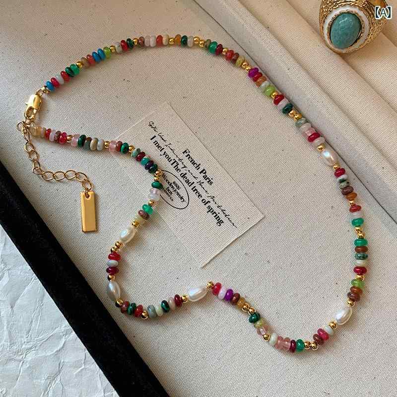 ビーズ アクセサリー 石 淡水 パールカラー ガラス ビーズ ネックレス レディース ユニークな ドーパミ..