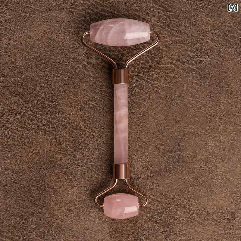 便利な マッサージ ローラー ナチュラル ピンク クリスタル フェイシャル マッサージャー ヒスイ ロー..