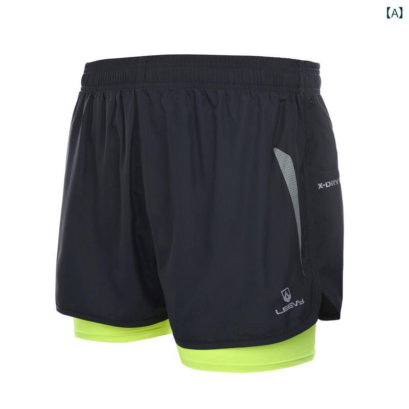 マラソン ウェア フィットネス Liwei スポーツ ショーツ メンズ 夏 速乾 マラソン ランニング 抗光 裏地 陸上 競技 二 層 トレーニング