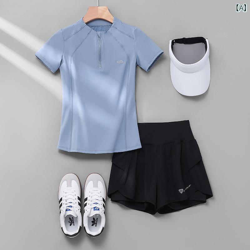 マラソン ウェア フィットネス 女性用 プロ モーニング ランニング スーツ 夏の フィットネス 半袖 速乾 スリム ハイキングと 登山 スポーツ