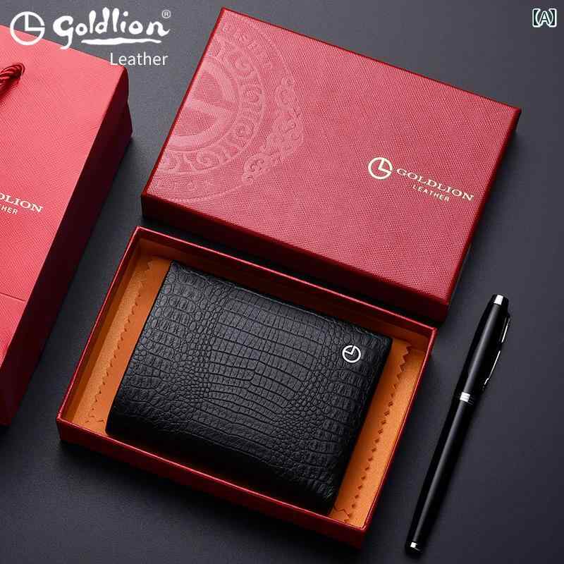 名刺入れ ケース メンズ Goldlion 財布 メンズ ショート 革 クロコダイル 柄 縦型 有名 高級 牛革