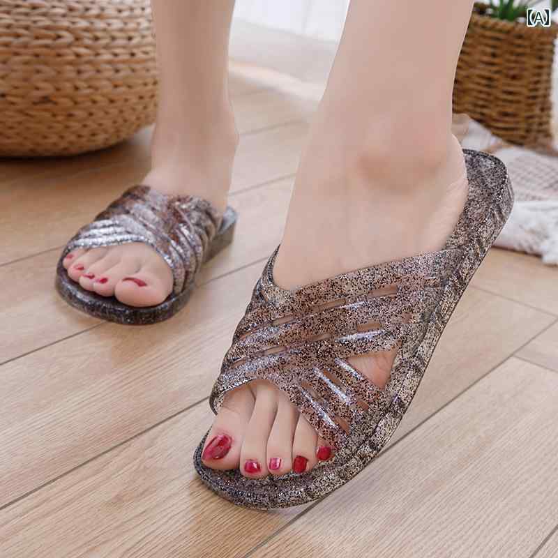 健康サンダル 広東省の 昔ながらの スリッパ 80年代の クリスタル サンダル 女性用 滑り止め 防臭 大人用 ゼリー シューズ アウトドア ビーチ 夏用