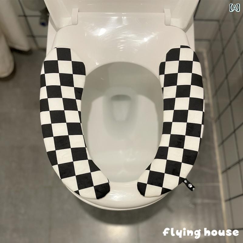トイレマットカバー レトロ チェッカーボード トイレ マット 冬用 厚手 粘着 ユニバーサルトイレ シー..
