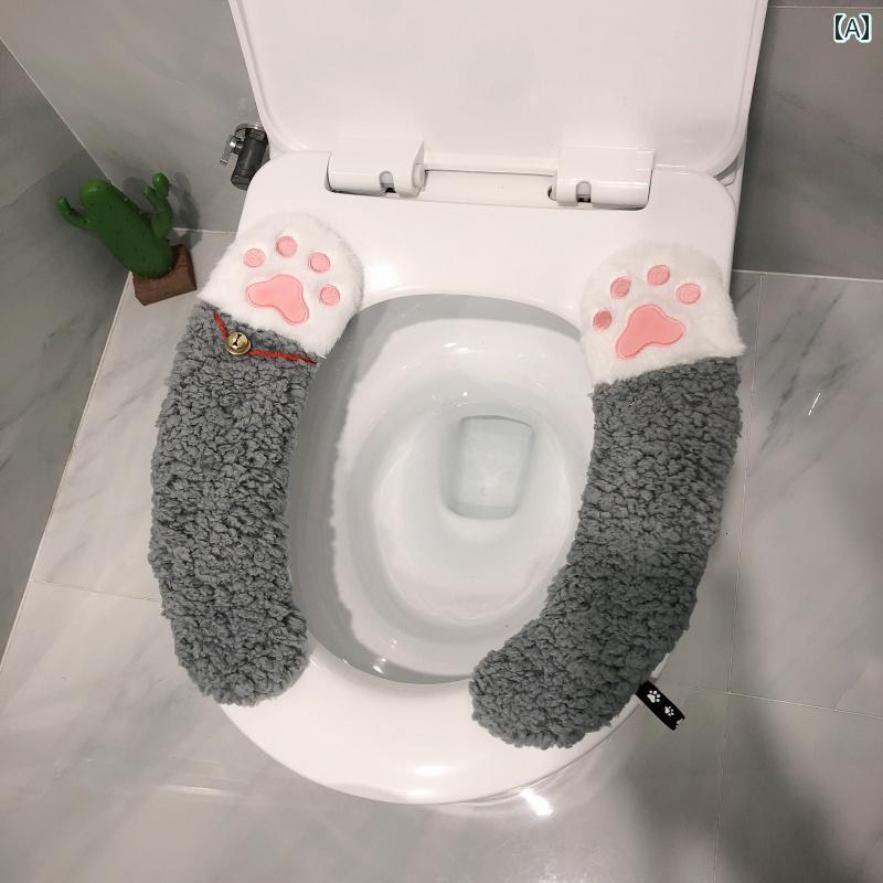 トイレマットカバー かわいい ぬいぐるみ 猫 オール シーズン ユニバーサルトイレ マット 粘着 トイレ ..