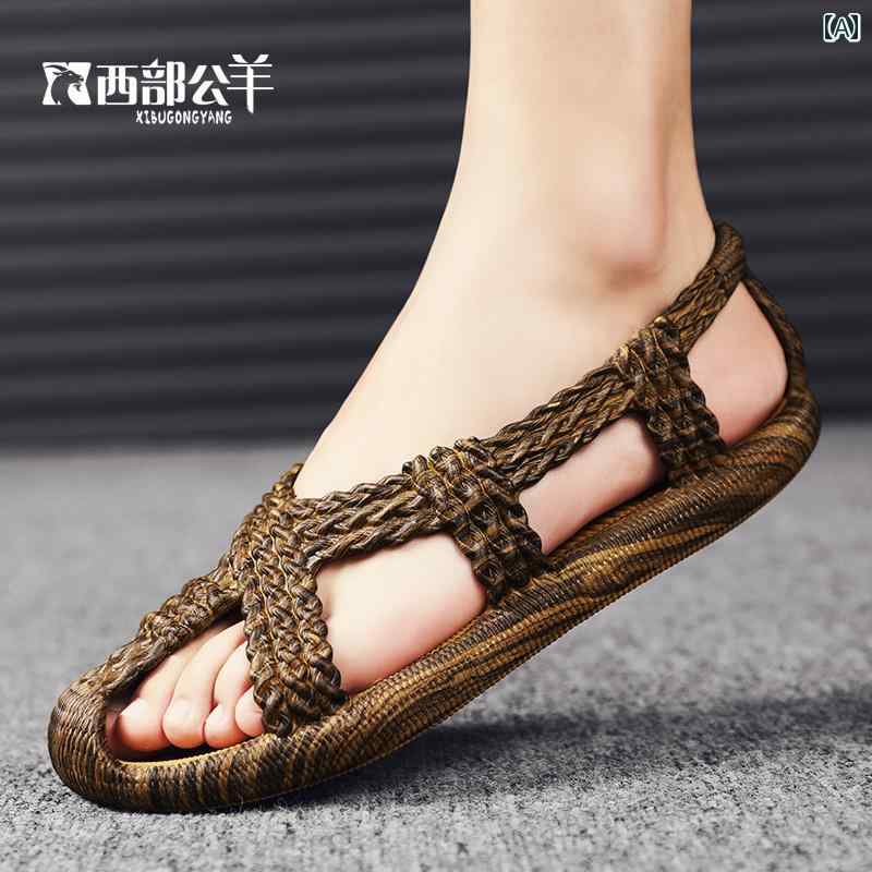 健康サンダル ウエスタン ラム サンダル 通気性 ビーチ カップル シューズ ゴム レトロ ソフト ボトム セット フット ファッション 家庭用