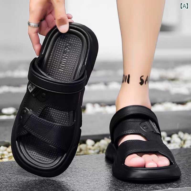 健康サンダル 男性用 レザーサンダル ビーチ シューズ 夏の アウトドアウェア ソフト ソール 耐摩耗と ..