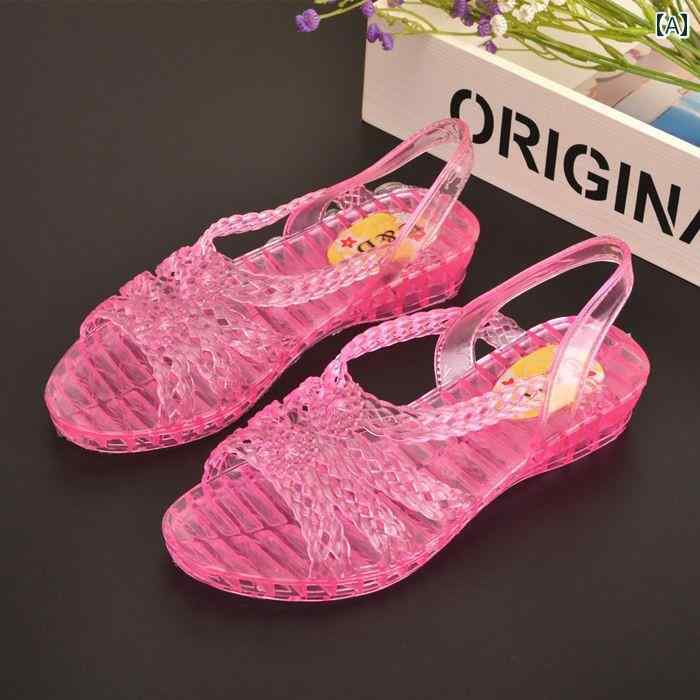 健康サンダル ウェッジサンダル プラスチック 鳥の 巣 靴 夏 クリスタル ゼリー フラット シューズ レディースシューズ 透明 ビーチ