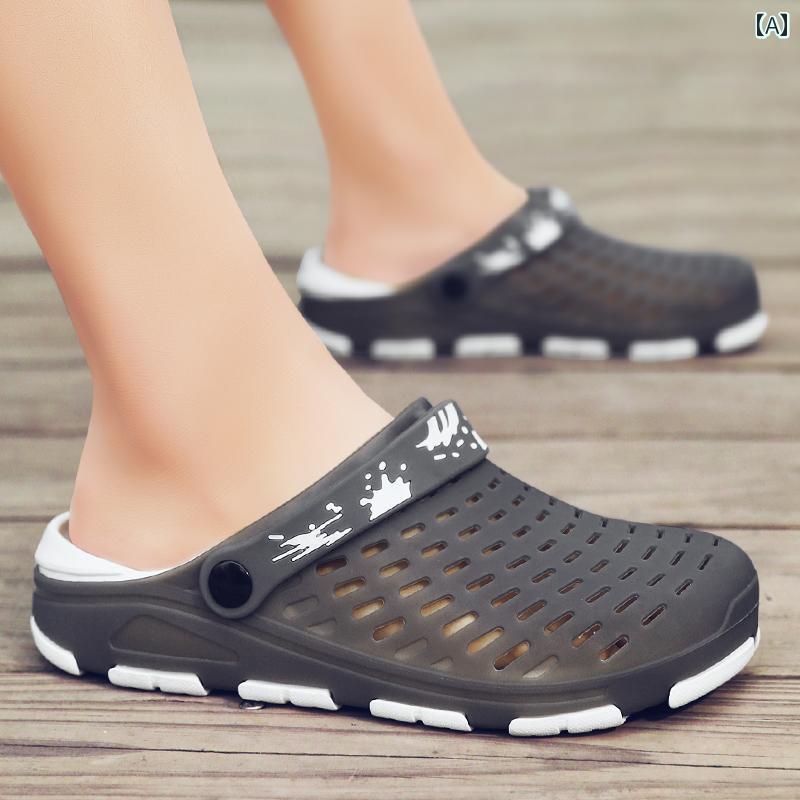 健康サンダル メンズ 夏用 通気性 サンダル 2025年 軽量 ソフト ソール つま先 閉じ 穴 シューズ カジュアル スリッパ 兼用 ビーチ