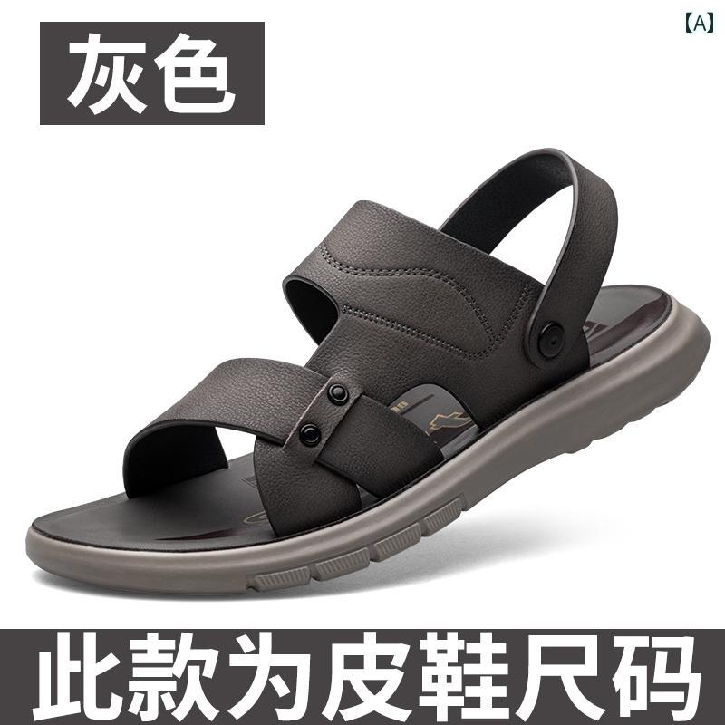 スポーツサンダル メンズ メンズ 革 サンダル 2025夏 滑り止め ソフト ソール スポーツ ビーチ シューズ 両用 カジュアル メンズサンダル(4)