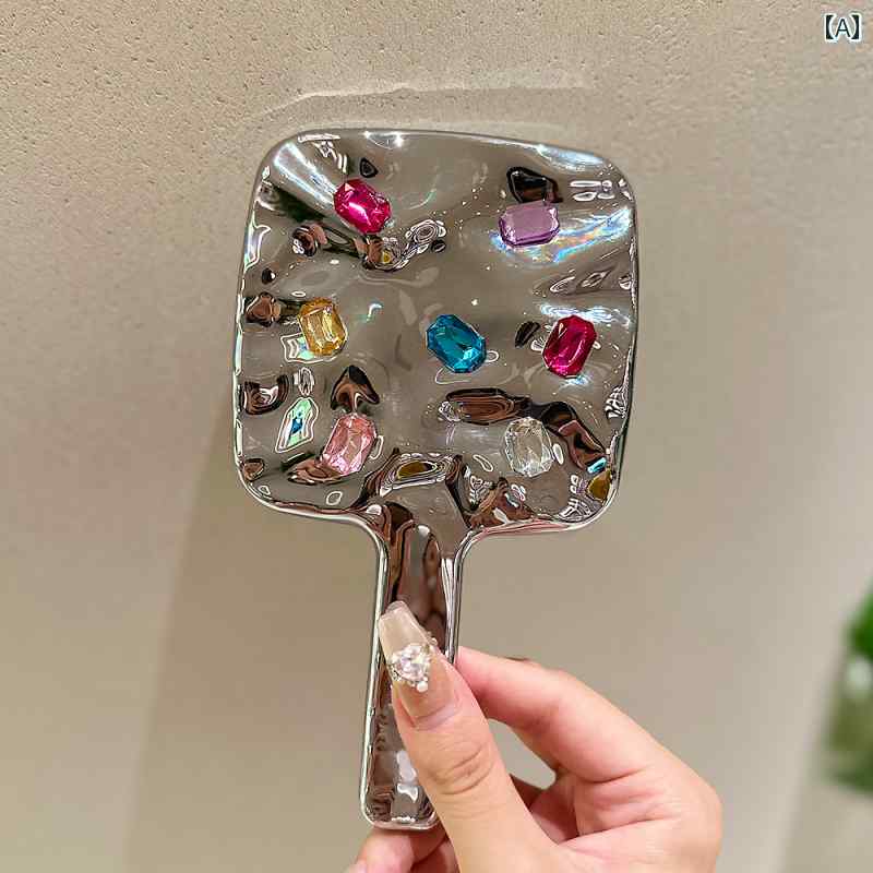 手鏡 コンパクト ラインストーン 化粧 鏡 レトロ 高級 ハンドル ミラー ポータブル 手持ち 学生用 家庭用