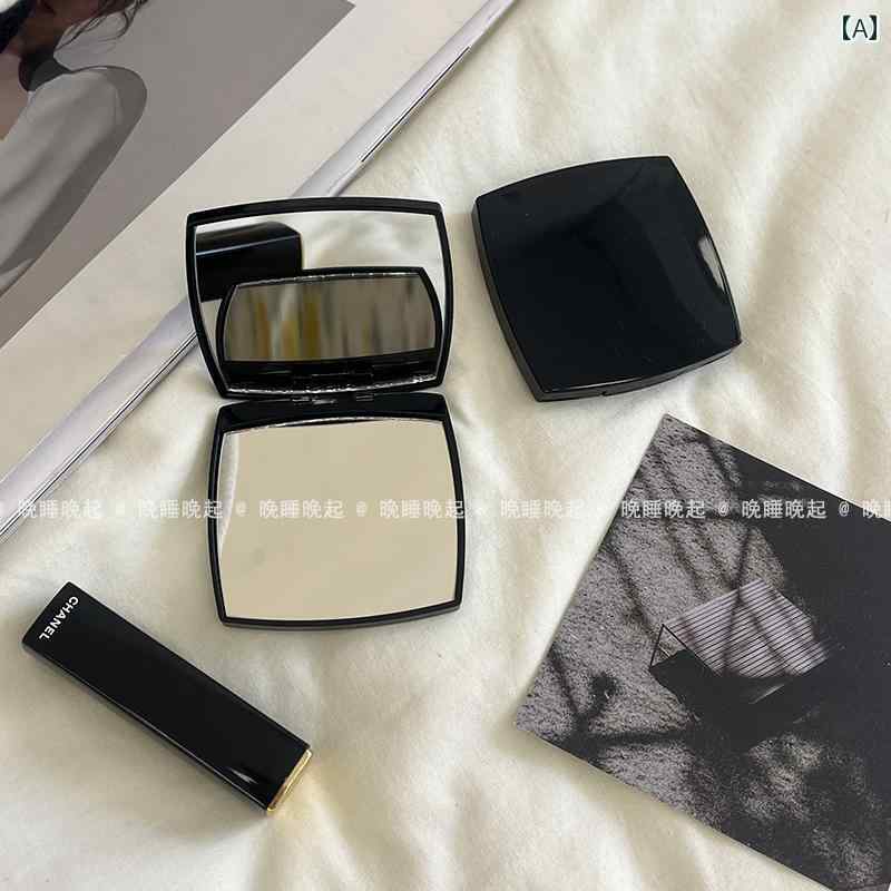 手鏡 コンパクト 小型の Xiangfeng ブラック ミラー ポータブル メイクアップミラー ハンドヘルド 両面 小型 拡大 鏡 バッグ 折りたたみ