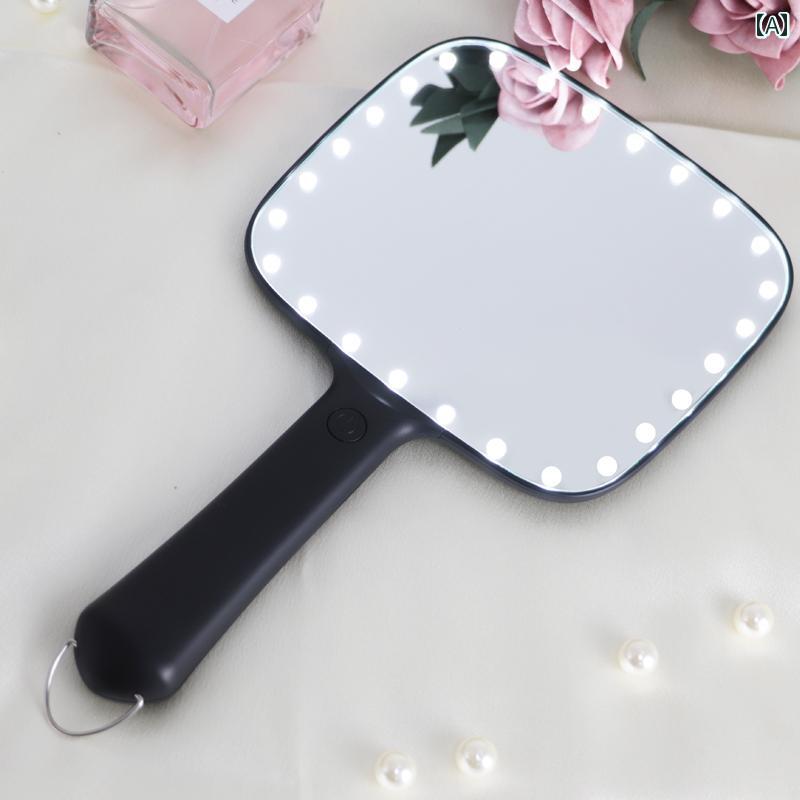 手鏡 コンパクト LED ライト 付き 化粧 鏡 ハンドル ミラー イン スタイル ハンドヘルド 美容 学生 寮 デスク トップ ドレッシング